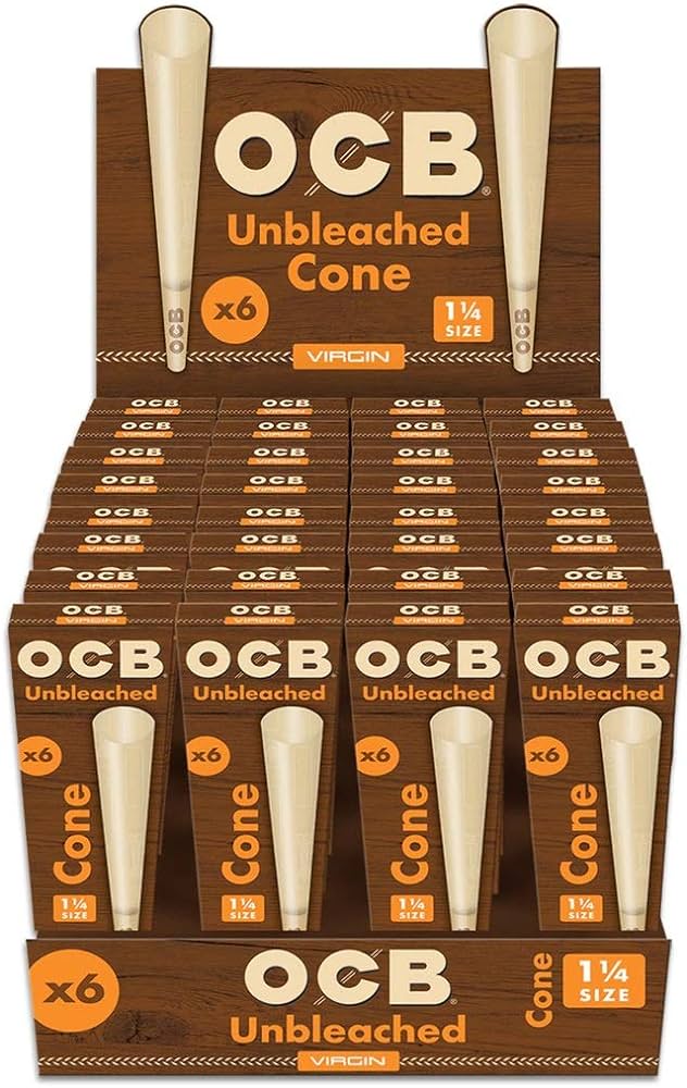 OCB 1 1/4 6pk UNB Unbleched Cones