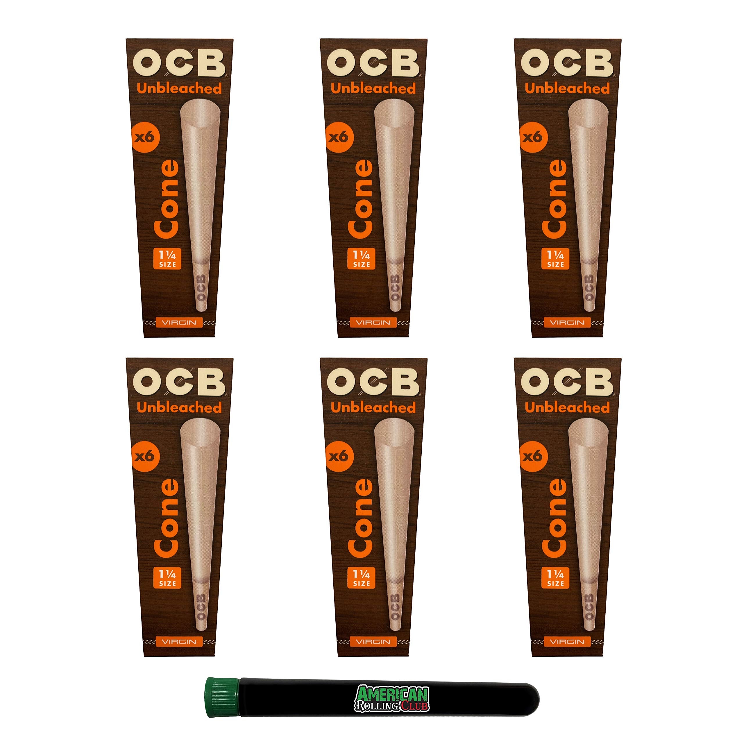 OCB 1 1/4 6pk UNB Unbleched Cones